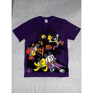 Disney Halloween Graphic T-Shirt Medium Purple New Mickey Mouse Skeleton Goofy